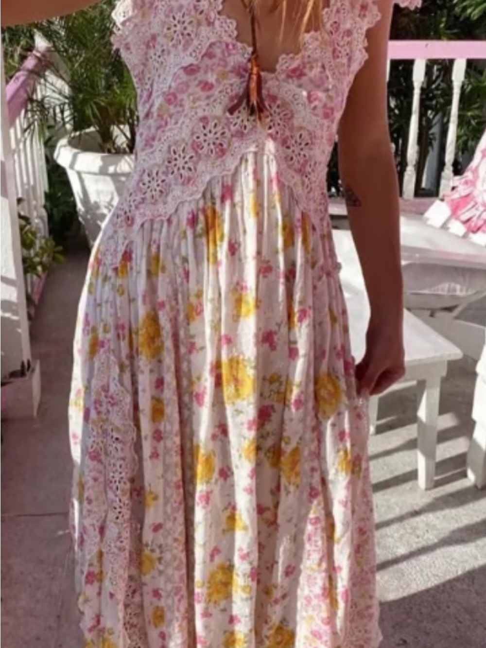 LoveShackFancy Archer Pink & Yellow Floral Maxi Dress